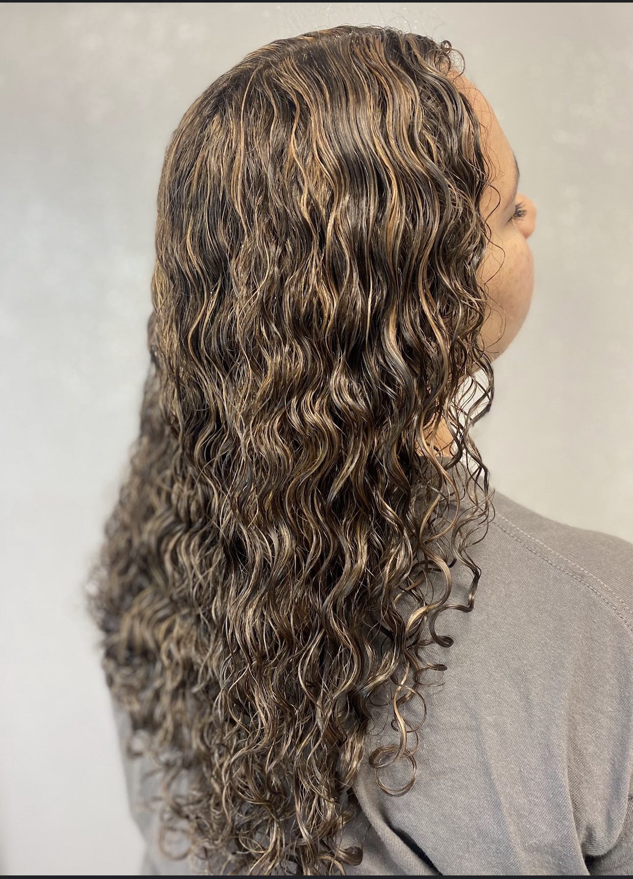 Curly highlighted hair